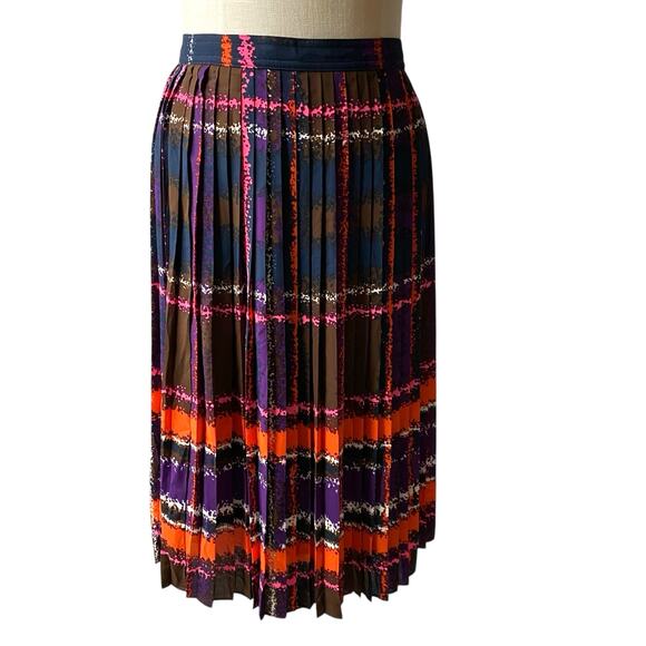 J. CREW Accordion Pleated Midi Skirt Women 14 Purple‎ Orange Plaid Career NWT - Picture 1 of 9